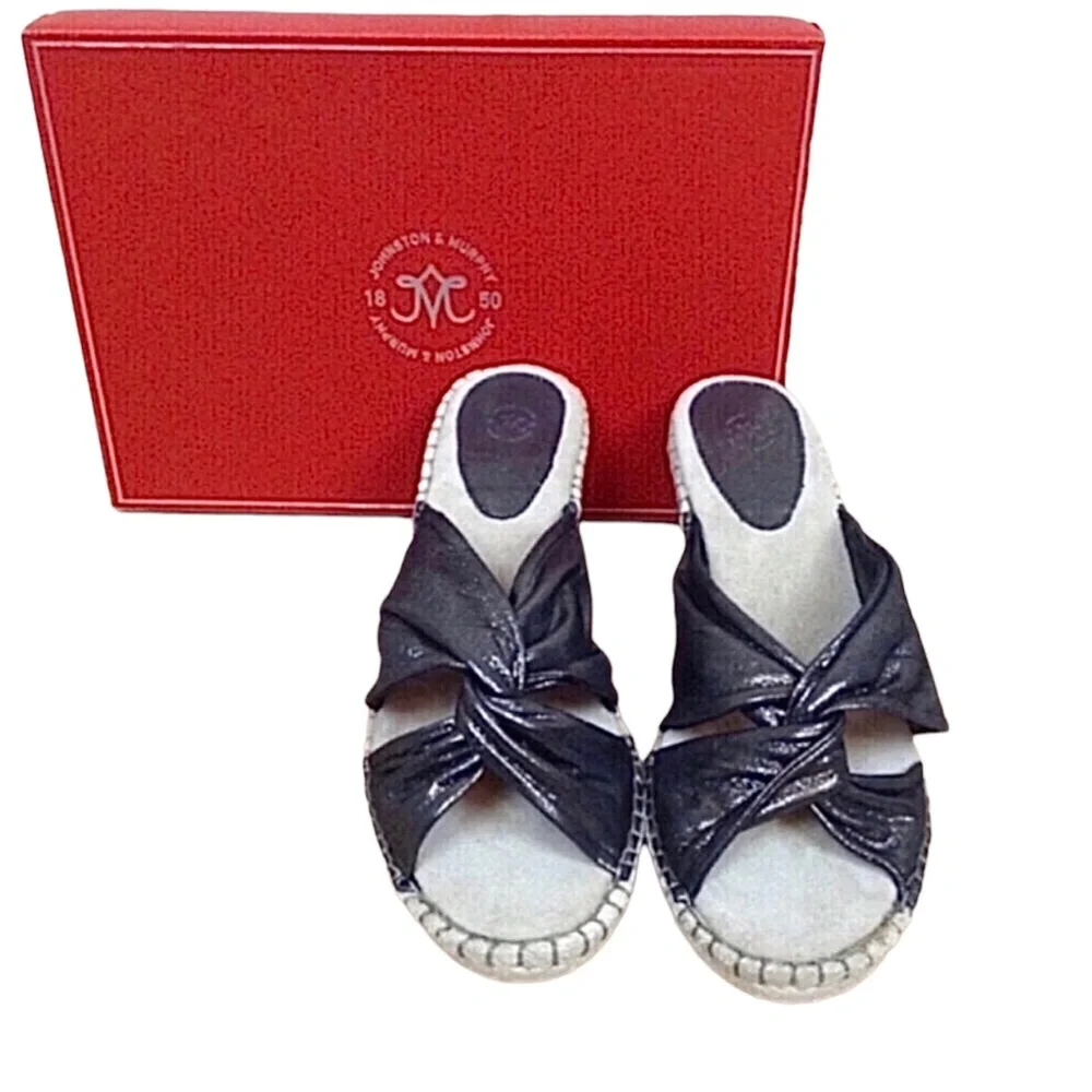Johnston & Murphy Ainsley espadrilles metallic pewter vamp wedge